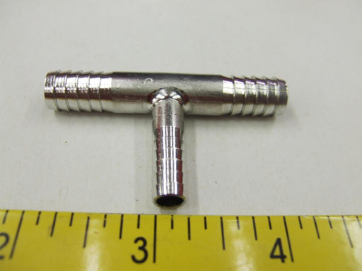 7008: 1/4 x 3/8 x 3/8 Barb Tee, Stainless Steel