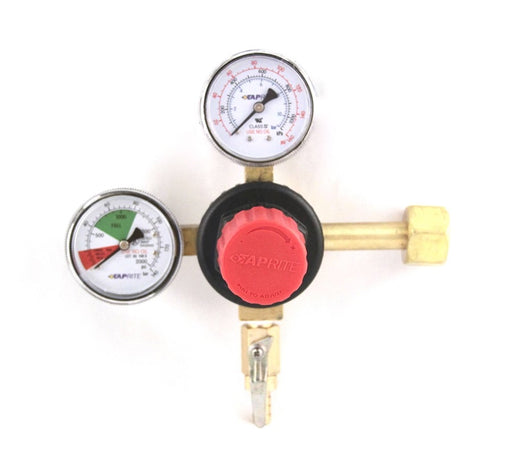 T5741PMHPT:  Primary CO2 Regulator, 1P1P, High Pressure, High Performance, CGA320 Inlet, 5/16" Barb Shut-off Outlet w/Check, 160lb and 2000lb Gauges