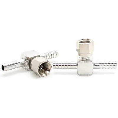 7082: 3/8 Barb Tee with 1/4 Swivel Nut, Stainless Steel