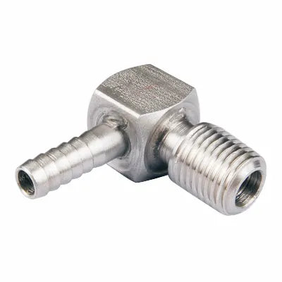 7219: 1/8 MPT x 1/4 Barb Elbow, Stainless Steel
