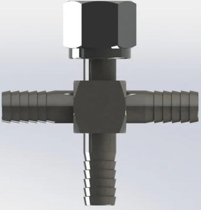 7083: 1/4 Barb Cross with 1/4 Swivel Nut, Stainless Steel