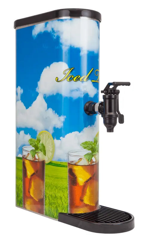 925-0002-201: 1 Valve, Flow Control, Pump Driven, Oval Tea Urn w/Drip Tray, Wrap Graphics