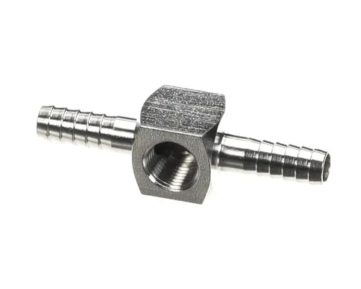5083: 3-Way Tee, 1/8" FPT x 1/4" Barb x 1/4" Barb, Stainless Steel