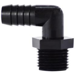 33385B: 1/2 Hose Barbed x 3/4 MIP Black Poly Elbow