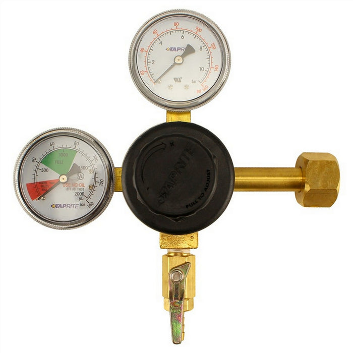 T5741PMHPBK-01: Primary CO2 Regulator, 1P1P, High Pressure, High Performance, CGA320 Inlet, 1/4" Barb Shut-off Outlet w/Check, 160lb and 2000lb Gauges
