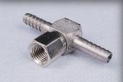 7082: 3/8 Barb Tee with 1/4 Swivel Nut, Stainless Steel