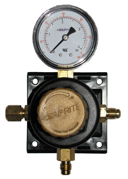 T5261SN60: Secondary Regulator 1P X 1P, 60lb, ¼ flare inlet, ¼ flare check valve outlet, with plastic glide bracket, gold cap