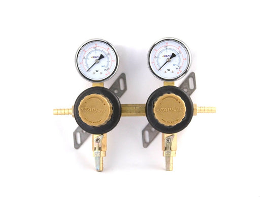 T1672STC-02: Secondary Beer Regulator, 2P2P, 5/16" Barb In/Thru Fittings, 5/16" Barb Shut-offs w/Check, 60lb Gauges